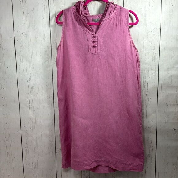 J Jill Linen Sleeveless Hooded Lagenlook Minimalist Beachy Pink  Shift Dress - Picture 6 of 15